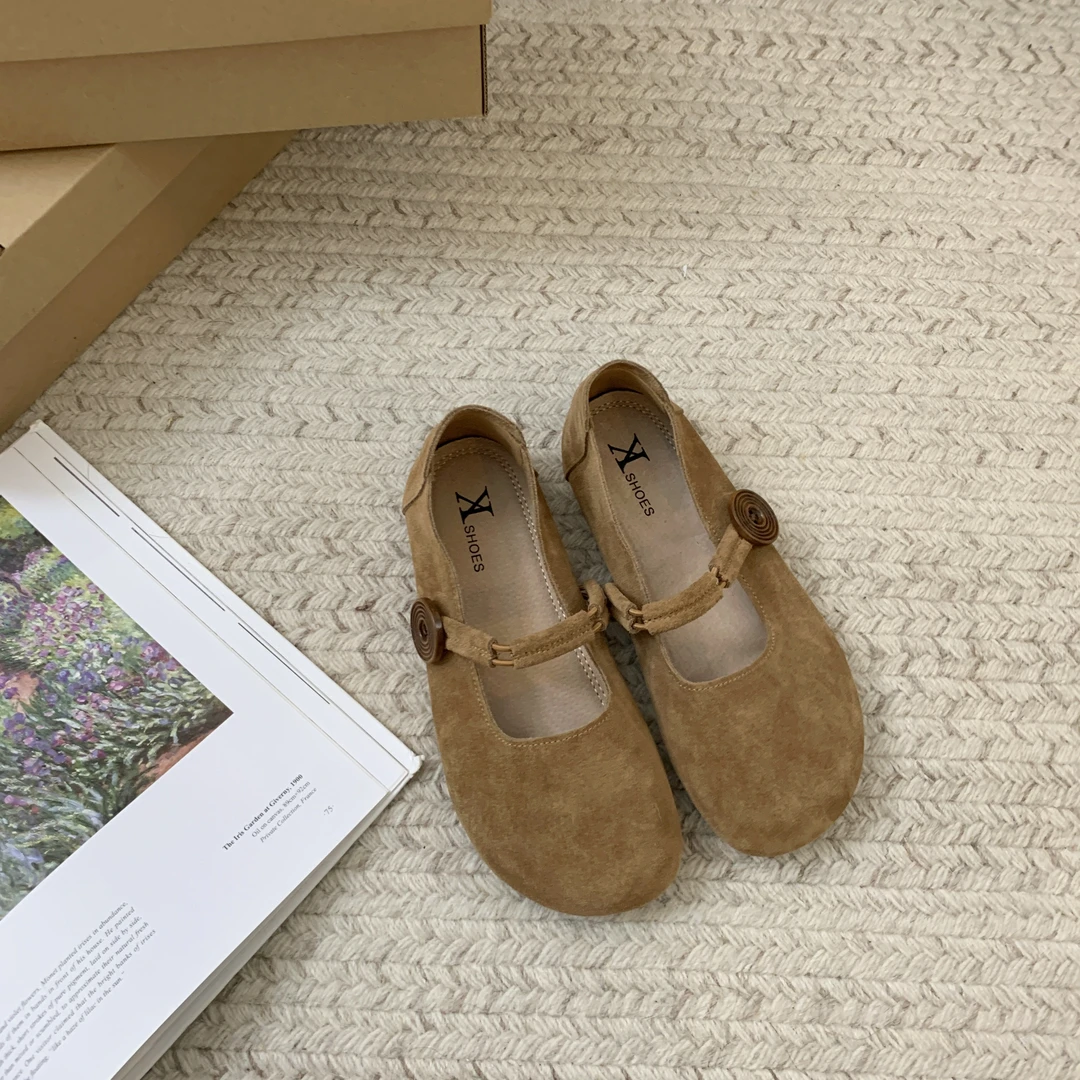 2025百搭文艺平底软底全包浅口森女复古圆头穿搭单鞋豆豆鞋女