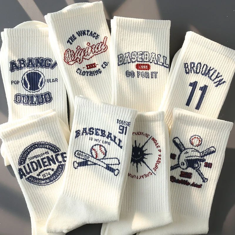 情侣款秋冬季学生运动袜子男ins潮百搭中筒棉防臭白色篮球袜中筒