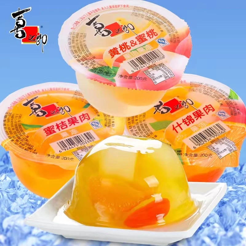 喜之郎果肉杯黄桃蜜桃桔果冻布丁200g*4杯果冻果肉香甜0脂肪果冻