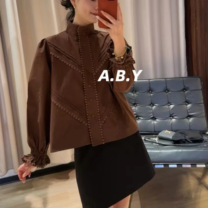 【连名带姓】棉质韩系立领衬衫减龄秋冬气质时尚衬衫【240915-3】