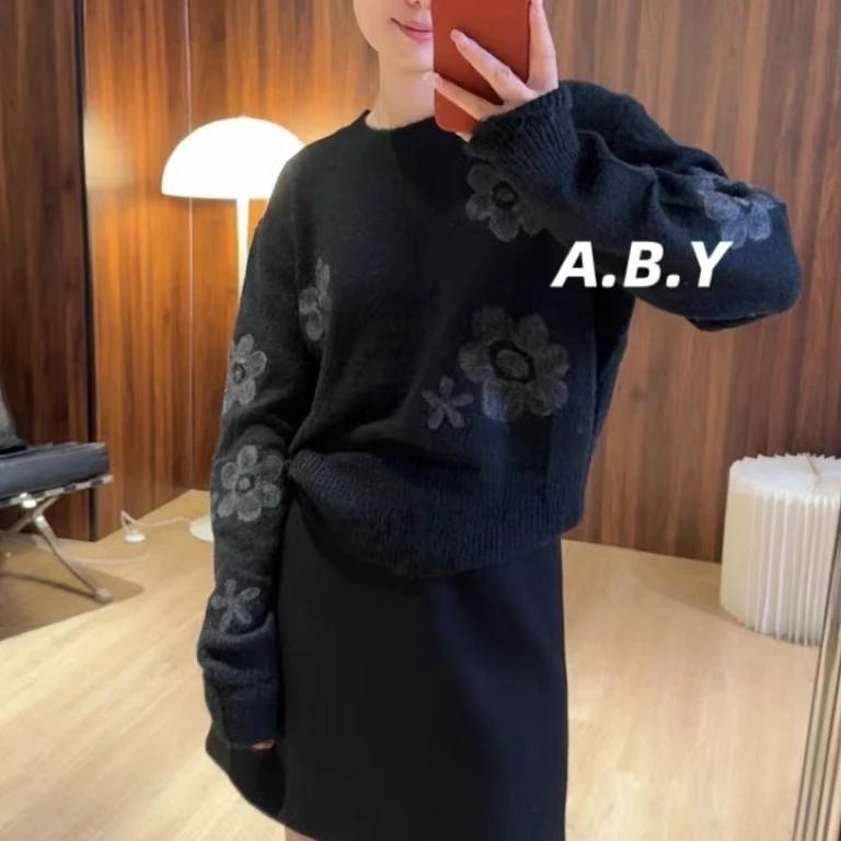 【开到茶蘼】气质花朵秋冬设计师款羊毛毛衣【2409015-4】