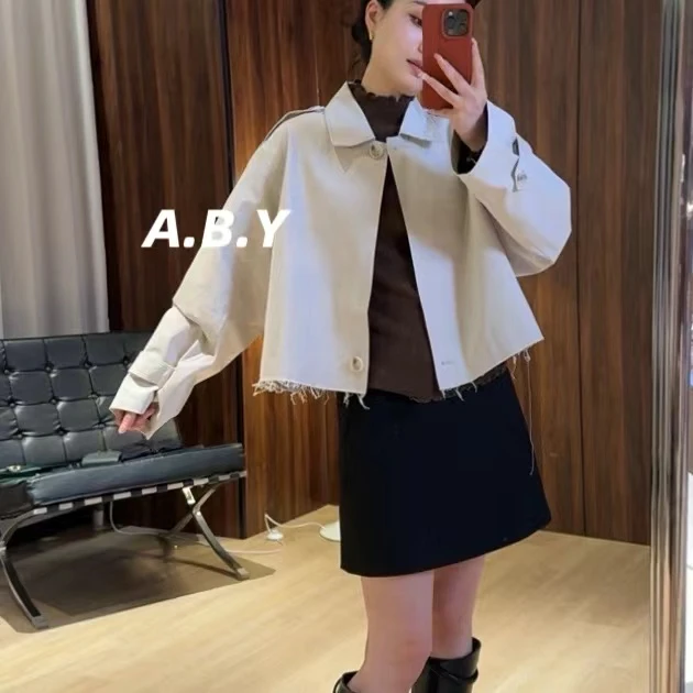 【断了的弦】设计师款韩系短款减龄秋冬气质风衣外套【240915-6】