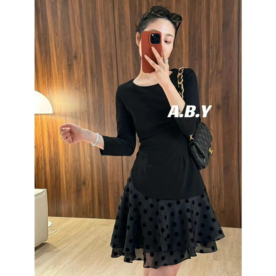 清仓【华尔兹】法式黑色气质时尚显瘦收腰不规则夏季连衣裙【02219】