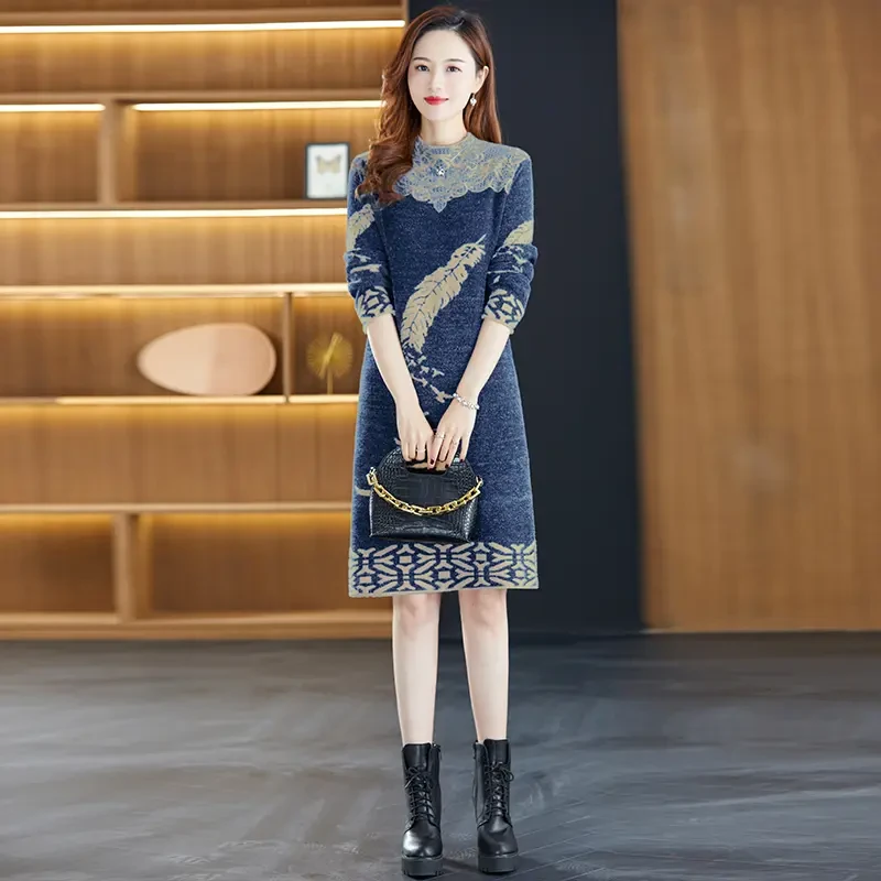 高档打底气质连衣裙水貂绒毛衣女宽松外穿秋冬装2024新款加厚裙子