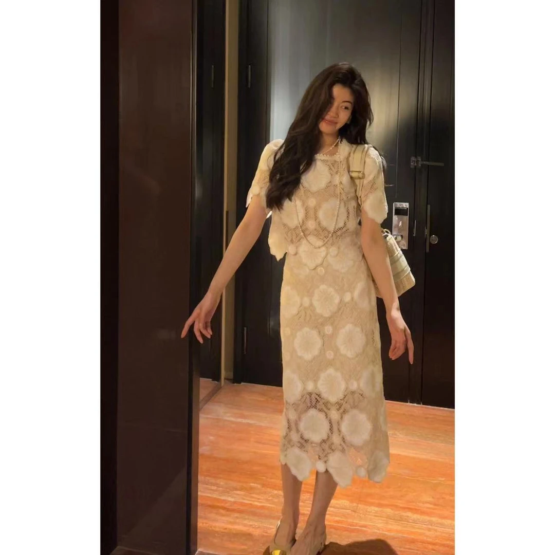 【N·COU】24夏新款【罗马假日】气质镂空短袖&半裙唐装-DY60020