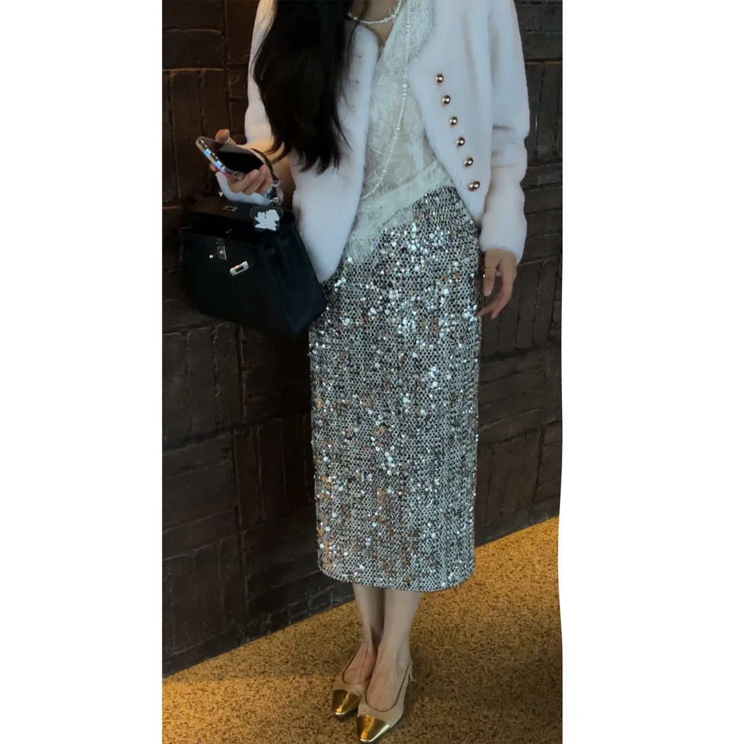 【N·COU】23秋冬新款【绝世名伶】闪闪亮片设计感气质半身裙-DY9629