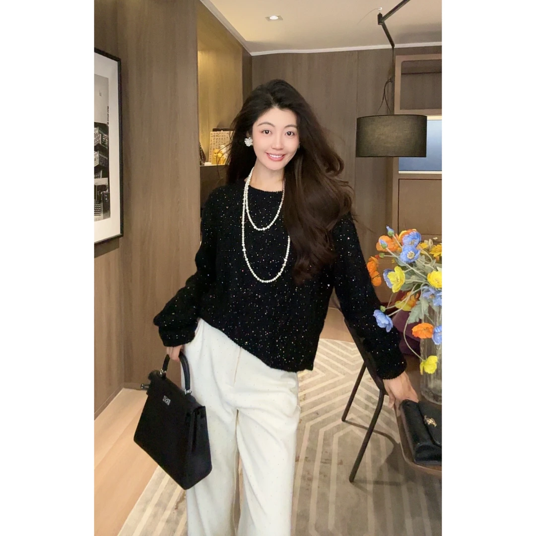 【N·COU】24秋新款【星际雨】圆领慵懒星空长袖针织毛衣-DY31286