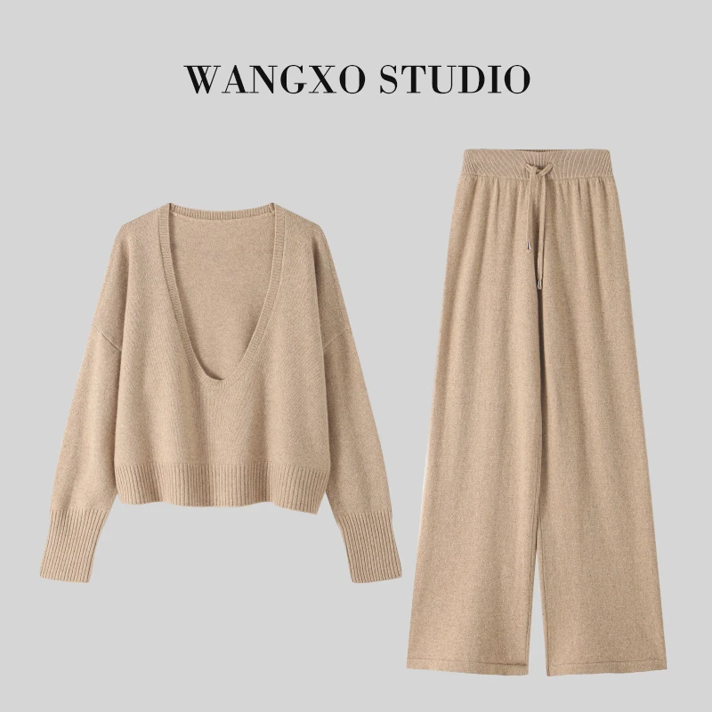 WANGXO重磅加厚高端羊绒羊毛套装毛衣+神裤2331314C