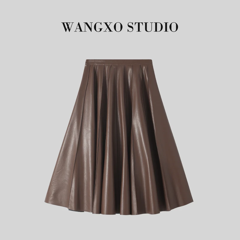 【栗子专属】WANGXO 仿羊皮百褶裙235791K