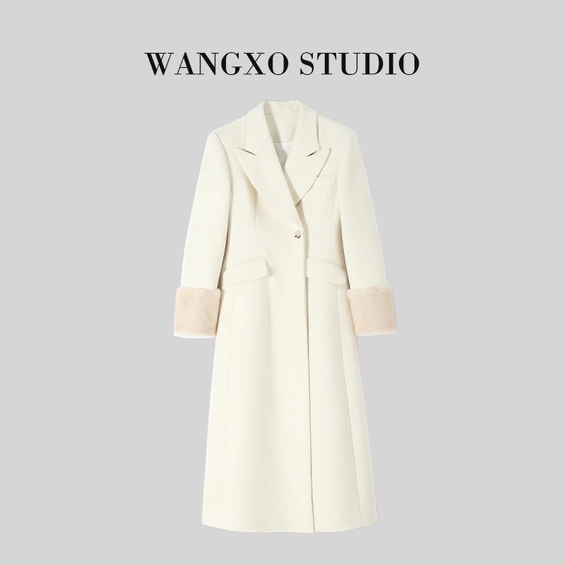 WANGXO设计感长款收腰单面呢外套2301692S