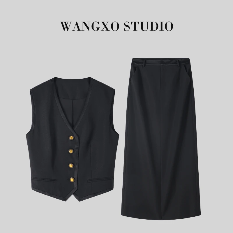 WANGXO JJ立体扭结侧开叉修身半裙套装231963Y
