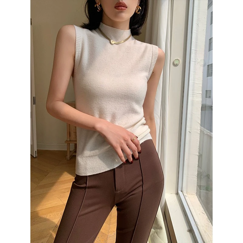 WANGXO 无缝一体半高领羊毛背心2351307K