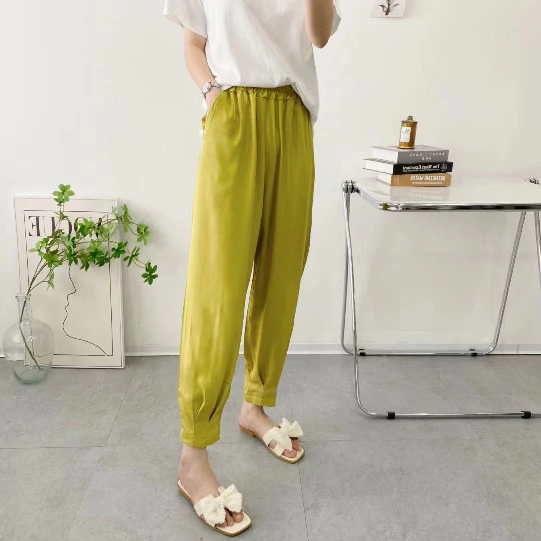 （斜纹人造棉）夏季绵绸裤防蚊裤时尚显瘦高腰宽松休闲哈伦裤女-518