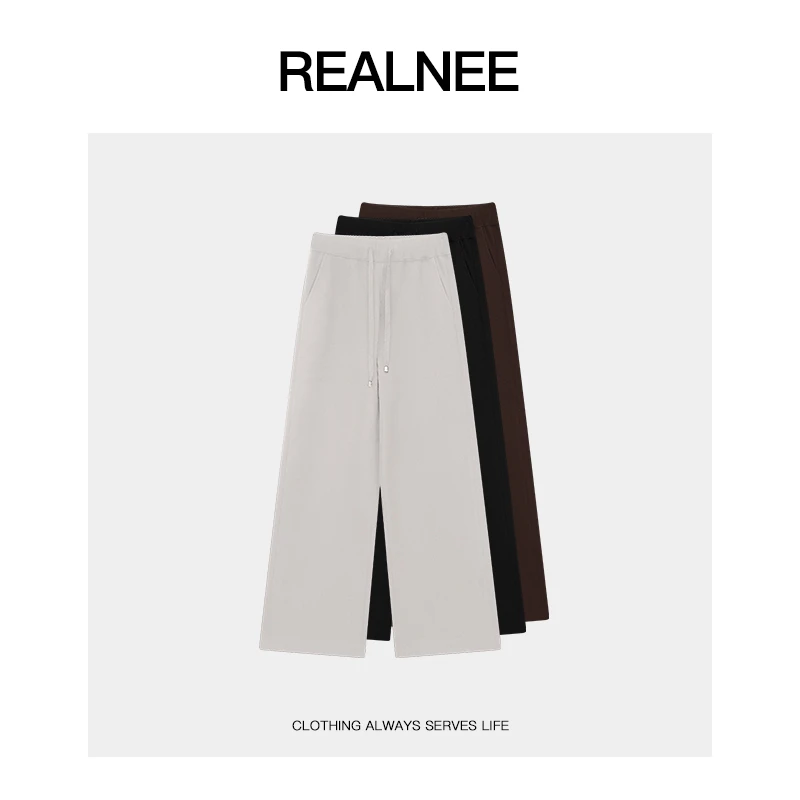 REALNEEI【三明治】眻驼绒莱赛尔高定柔雾抽绳阔腿百搭休闲裤03927