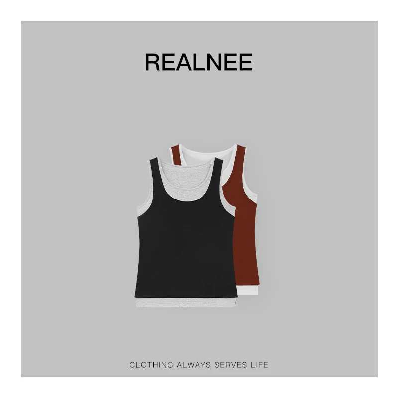 REALNEEI【双面人生】极简莱赛尔撞色拼接背心随性松弛穿搭04253