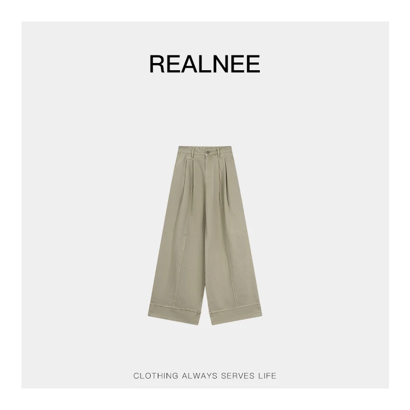 REALNEE【都市新麦】土耳其长绒棉毛边阔腿牛仔裤显瘦立体剪裁04246