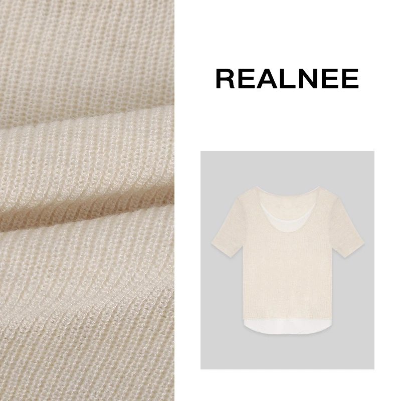 REALNEEI【云朵收藏家】miu眻毛针织衫假两件春夏叠穿云柔感88010