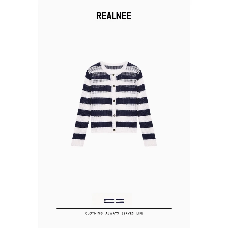 REALNEE【海岛日记】DIO*莱赛尔条纹防晒开衫线性美学舒适主义03559
