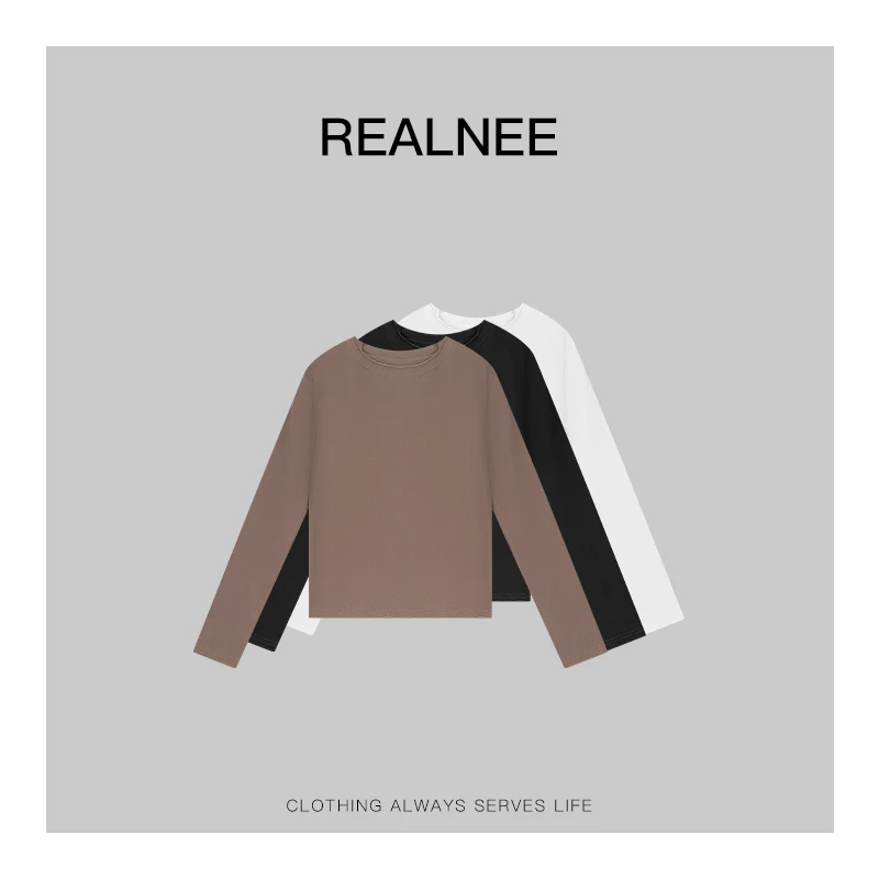 REALNEE【舒适马吉】马吉进口长绒棉针织上衣卷边设计搭配刚需03733