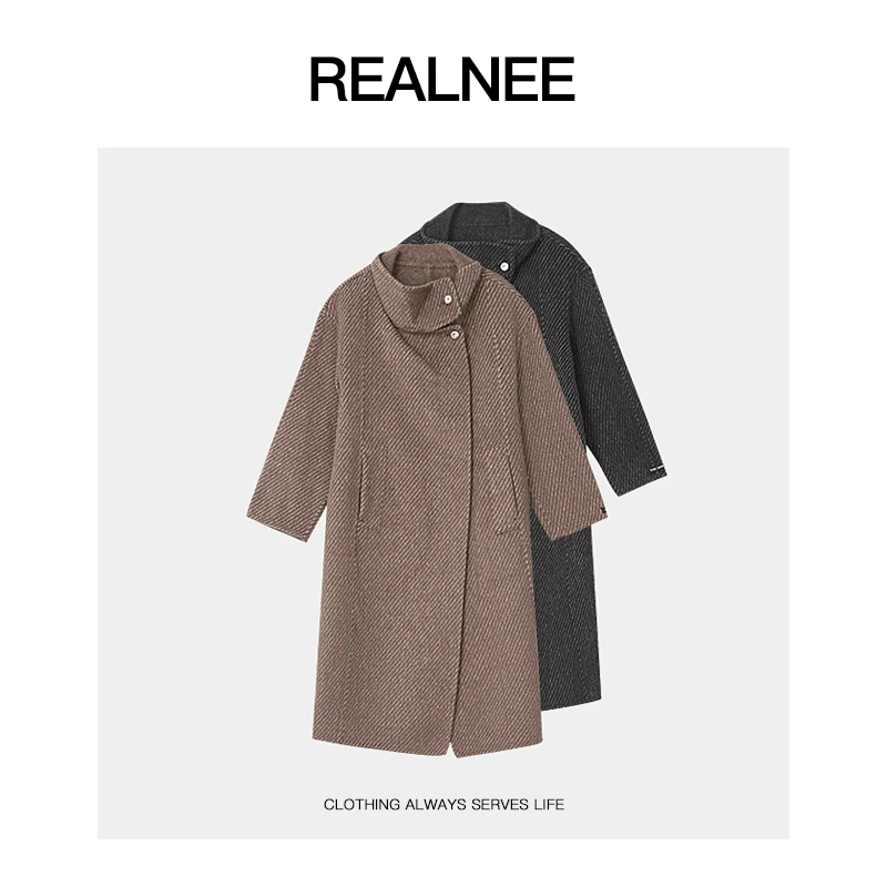 REALNEEI【斜纹大衣】100澳洲美丽奴眻毛极简风秋冬长款女大衣03998