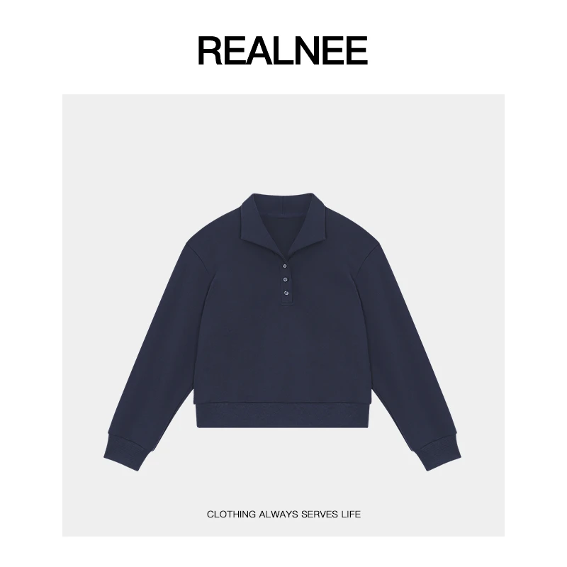 REALNEEI【谜海】Miu*长绒棉极简慵懒休闲秋季POLO领显瘦卫衣07127