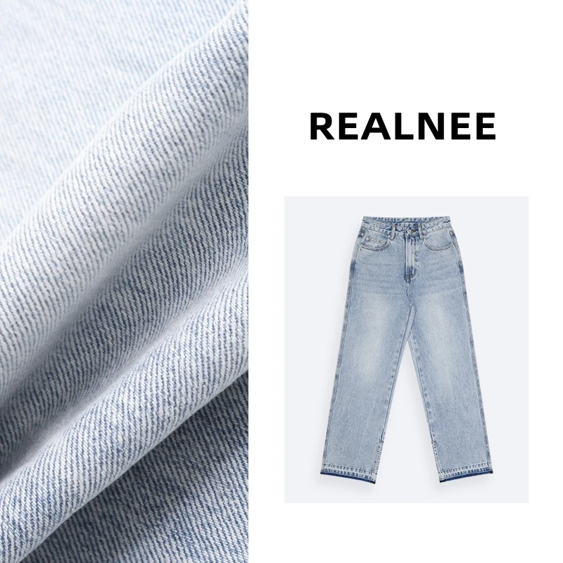 REALNEE【理想分割线】意大利进口棉牛仔裤侧开叉手工毛边显瘦03947