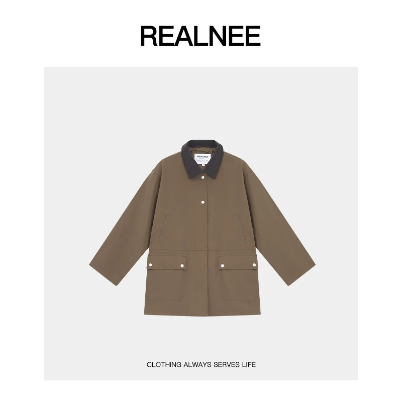 REALNEE【巴伯尔】土耳其长绒棉美式风衣撞色外套复古腔调穿搭08017