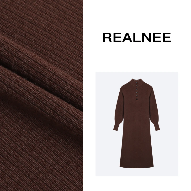 【REALNEEI】稀有绵羊毛纽扣裙灯笼袖抗起球显瘦高阶格调百搭03821