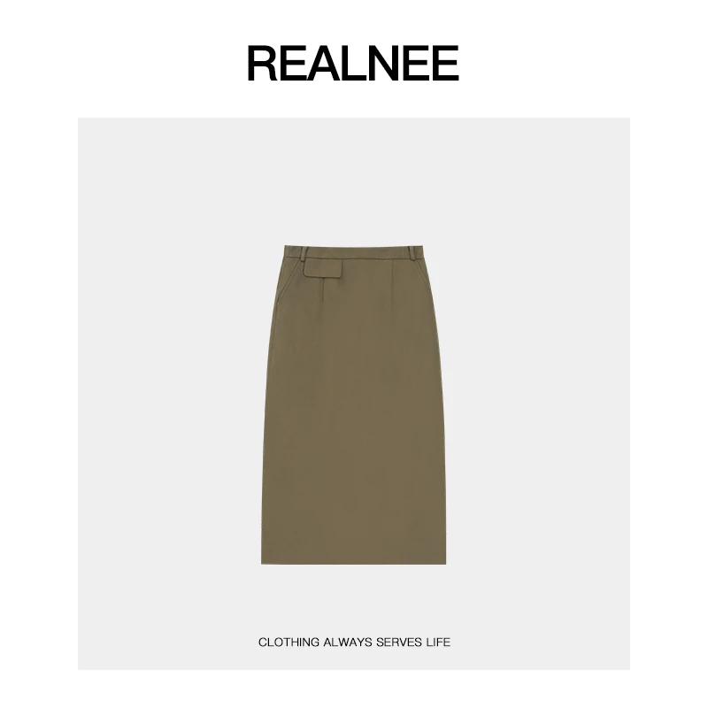 REALNEEI【秋色暮暮】极简眻毛高腰半身裙复古静奢风搭配刚需06209