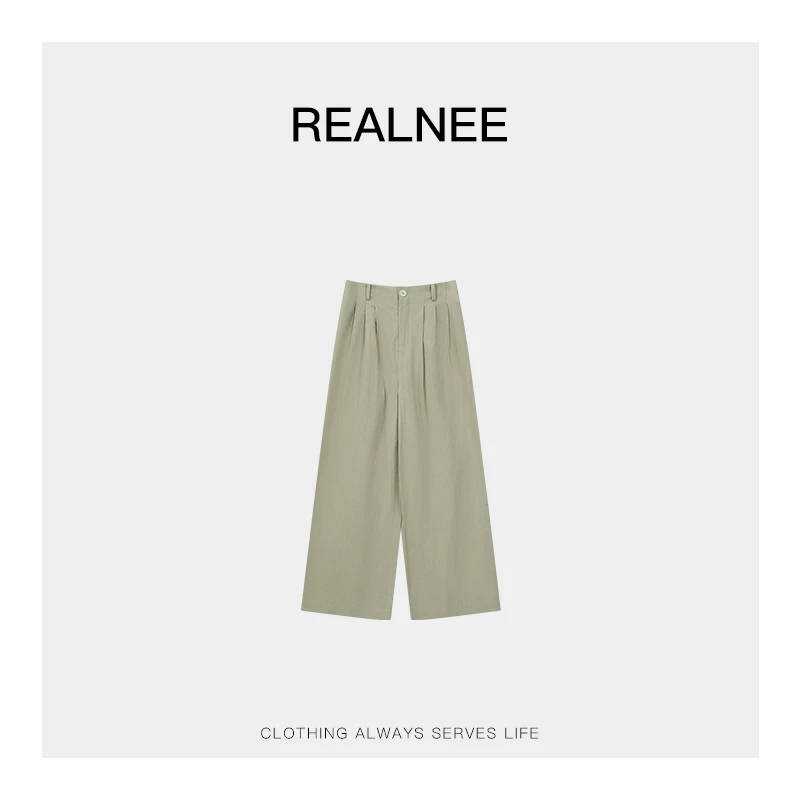 REALNEE【半色茶光】天然亚麻极简休闲裤立体剪裁显瘦舒适主义05052