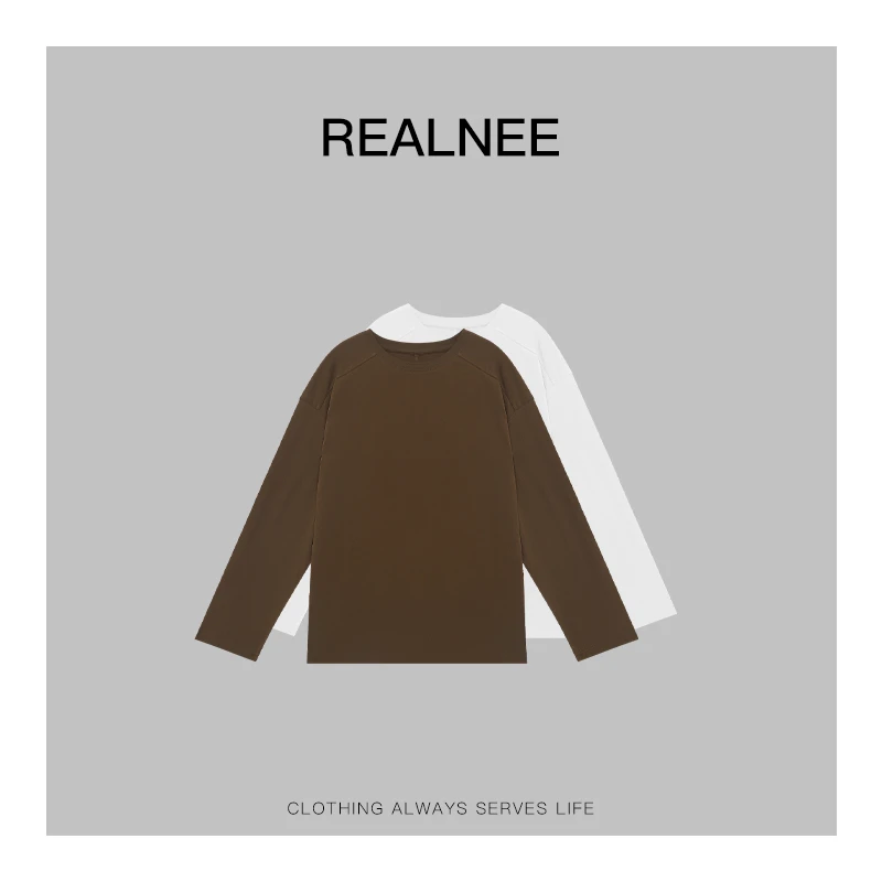 REALNEEI【澳白】Lu家长绒棉极简长袖T恤纯色立体剪裁搭配刚需02297
