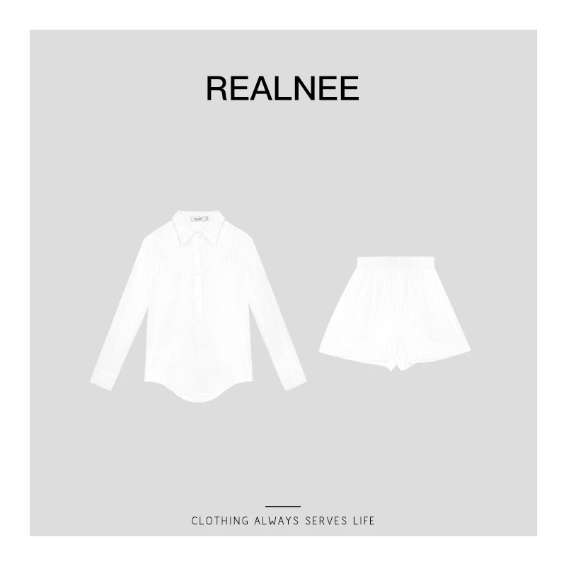 REALNEEI【绵绵雾云】极简格纹肌理衬衫两件套随性松弛感穿搭03542