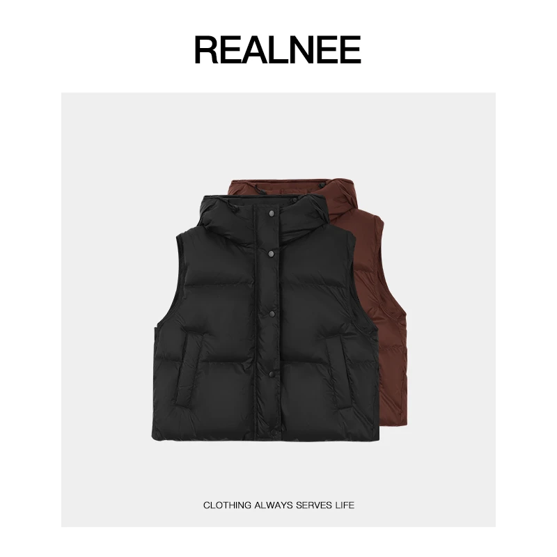 REALNEEI【云朵泡芙】90白鸭绒极简风秋冬百搭拉链马甲女款03961