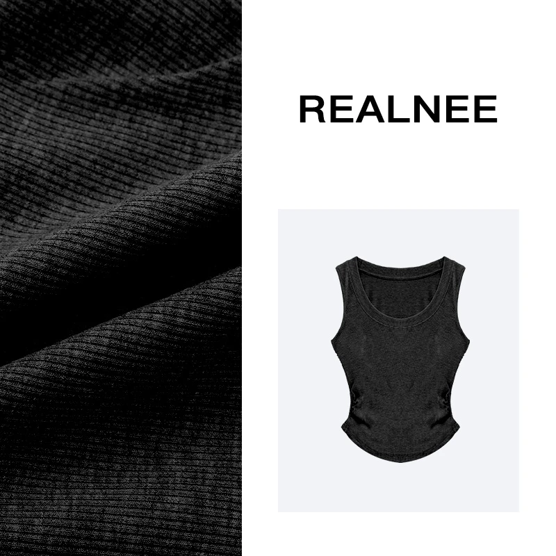 REALNEE【小蛮腰】100棉极简背心褶皱感收腰搭配刚需X9048