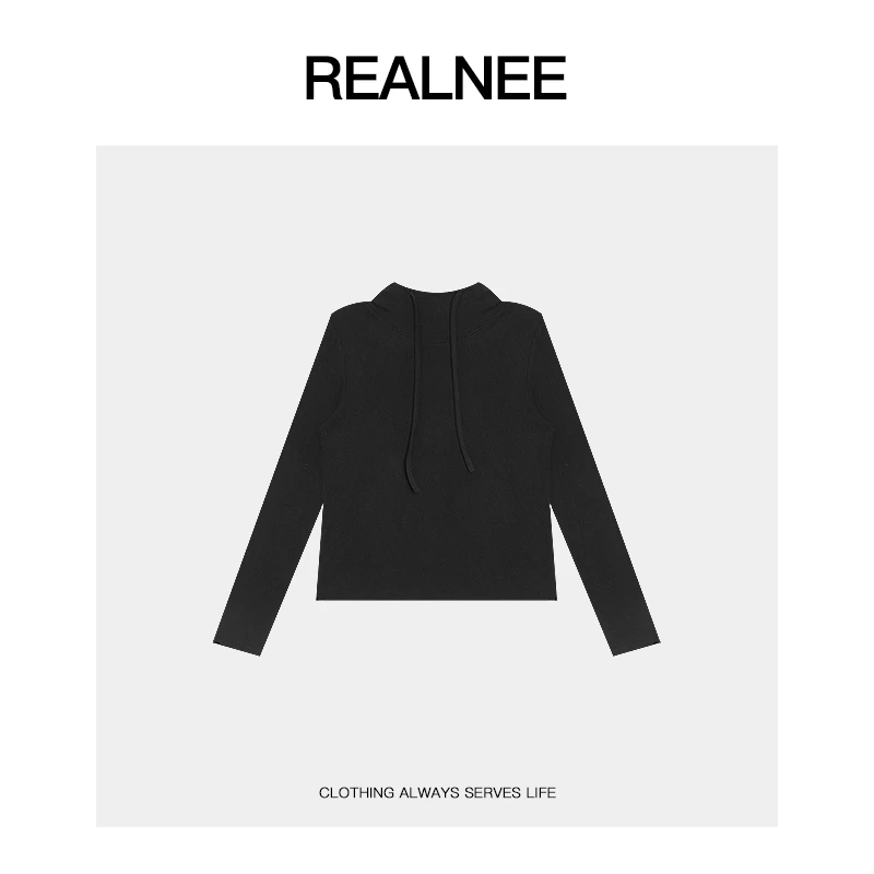 REALNEEI【德绒卫衣】极简高弹加厚显瘦休闲抽绳卫衣慵懒风08478