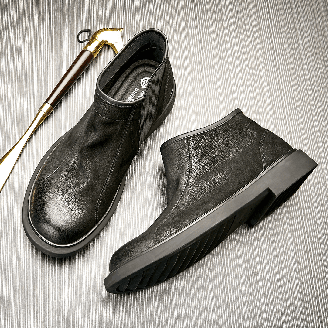 爆款马丁靴男新款真皮头层牛皮中帮男鞋时尚切尔西靴休闲单层皮鞋