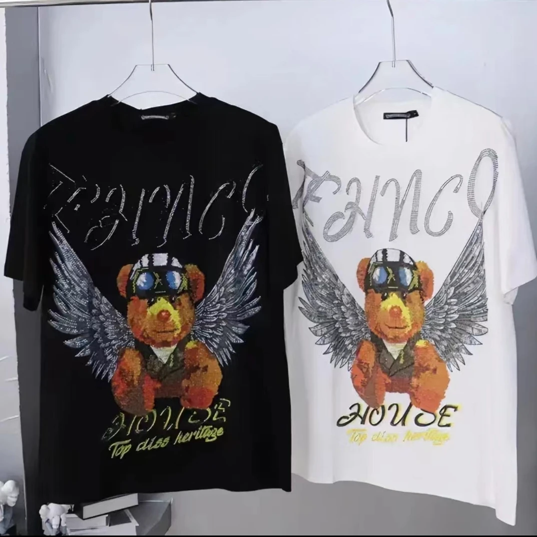 【胖友大码300斤】高品质加肥加大印花+烫钻小熊半袖时尚男士