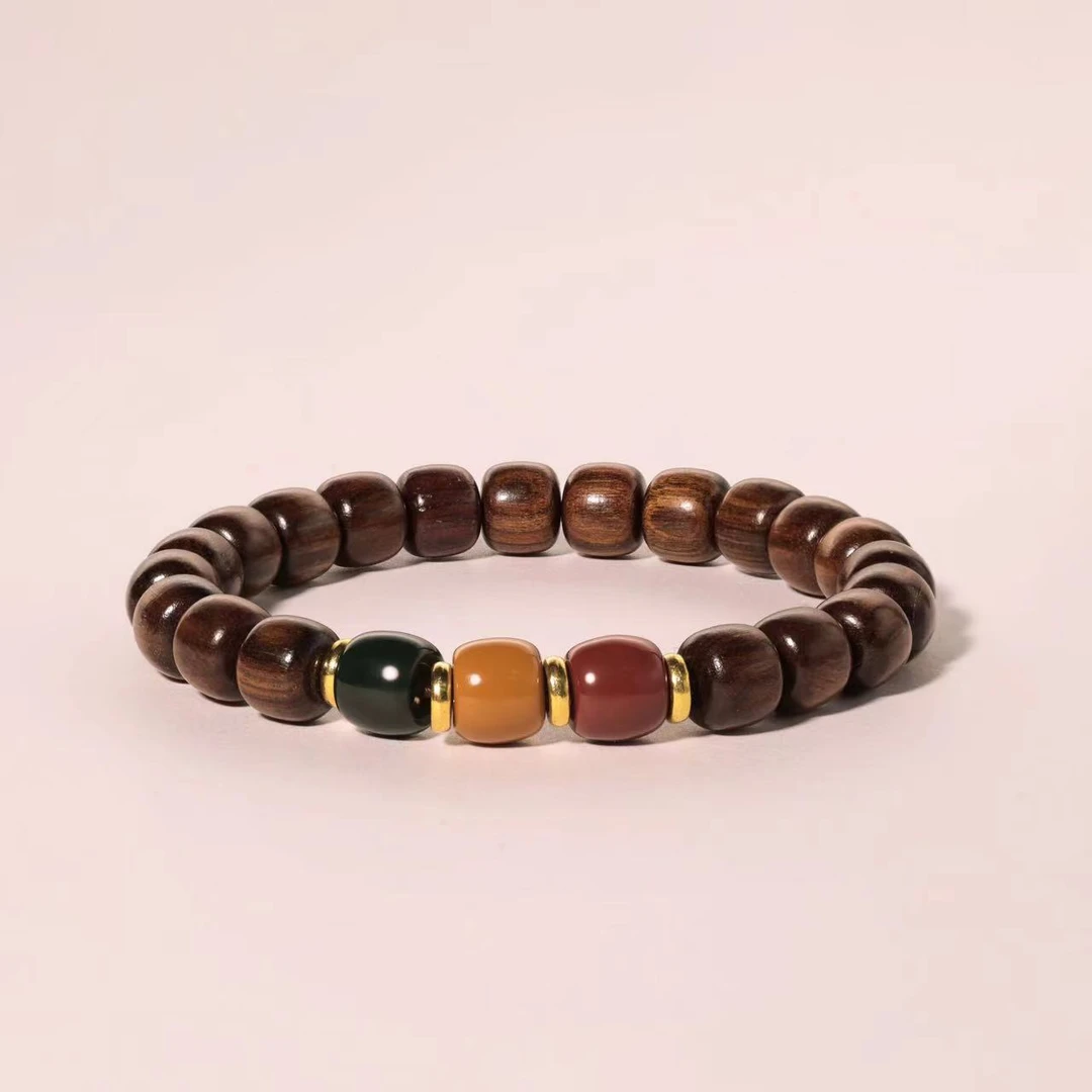 非金属木质手链 手串三色珠子新中式民族风简约手串百搭