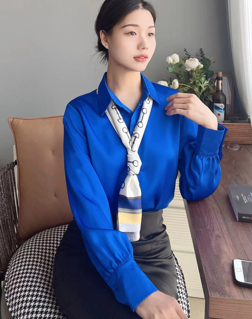 2025春新款职业红色宽松女士衬衣白色洋气时尚小众显瘦百搭衬衫