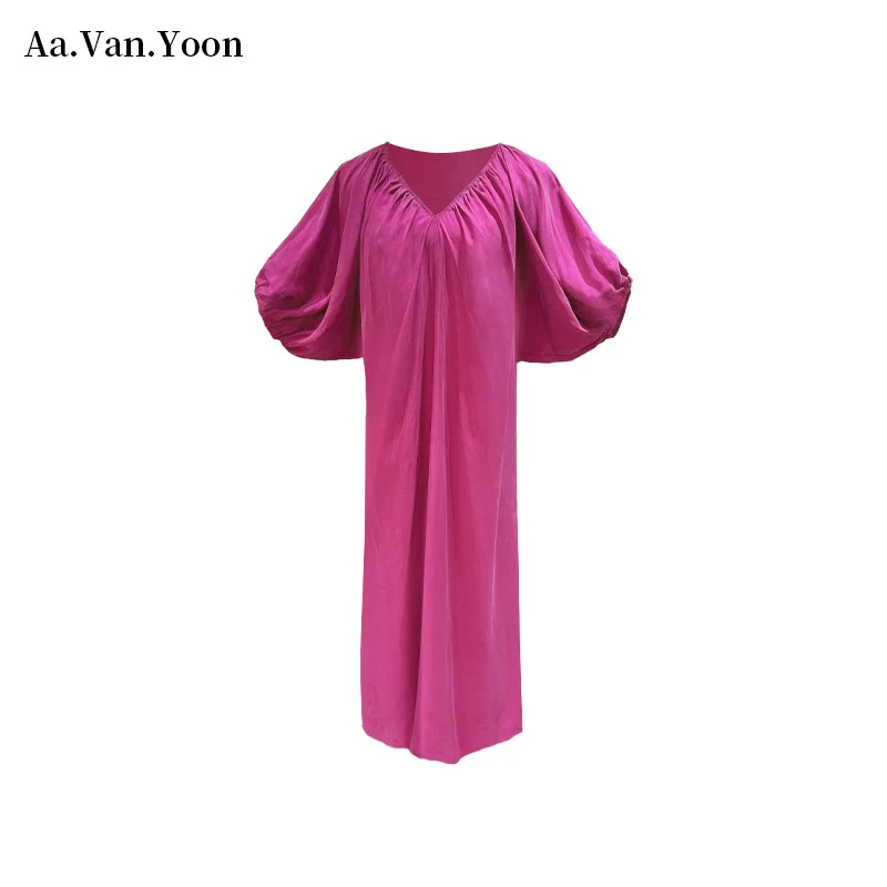 【YOON专属】高级感V领露背褶皱连衣裙