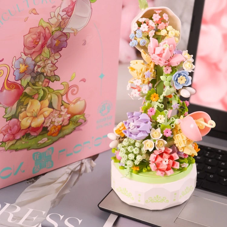 花颜茶语拼装积木瀑布繁花音乐盒妇女节女神节礼物生日八音盒精致