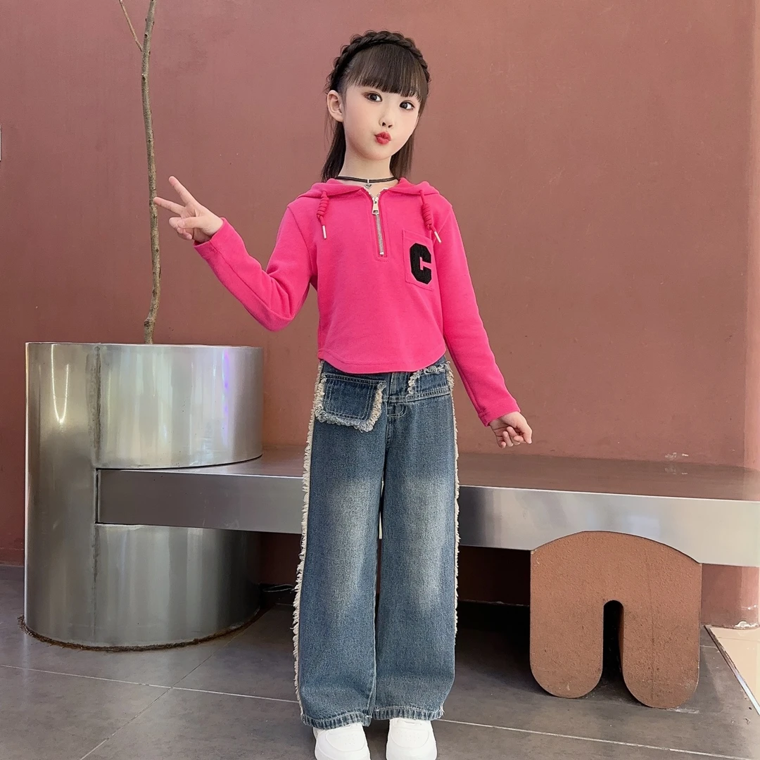 【升级版】儿童卫衣春款女童洋气萌娃时尚穿搭中大童阔腿牛仔裤时髦