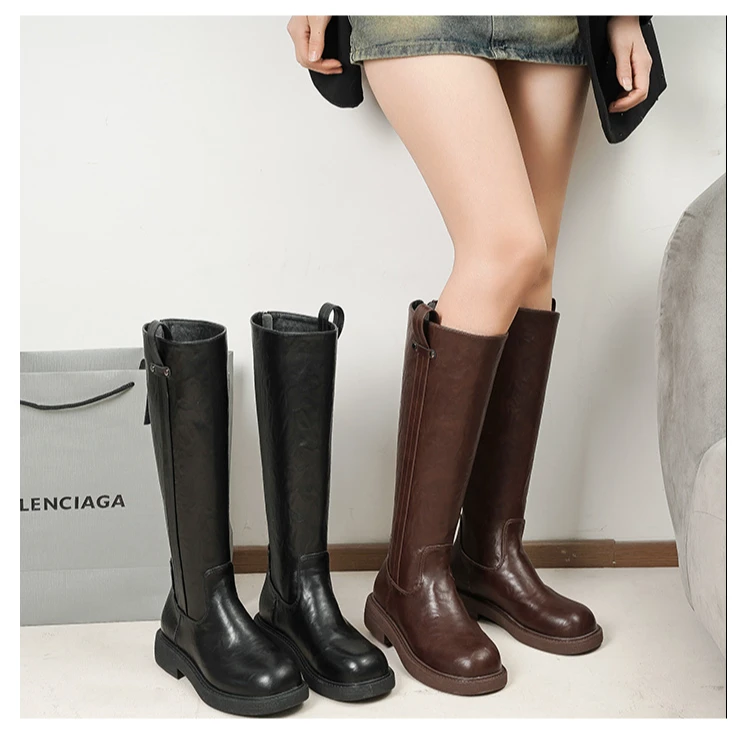 暮秋秋复古长靴女2025新款冬粗跟靴女长筒靴厚底不过膝高筒骑士靴