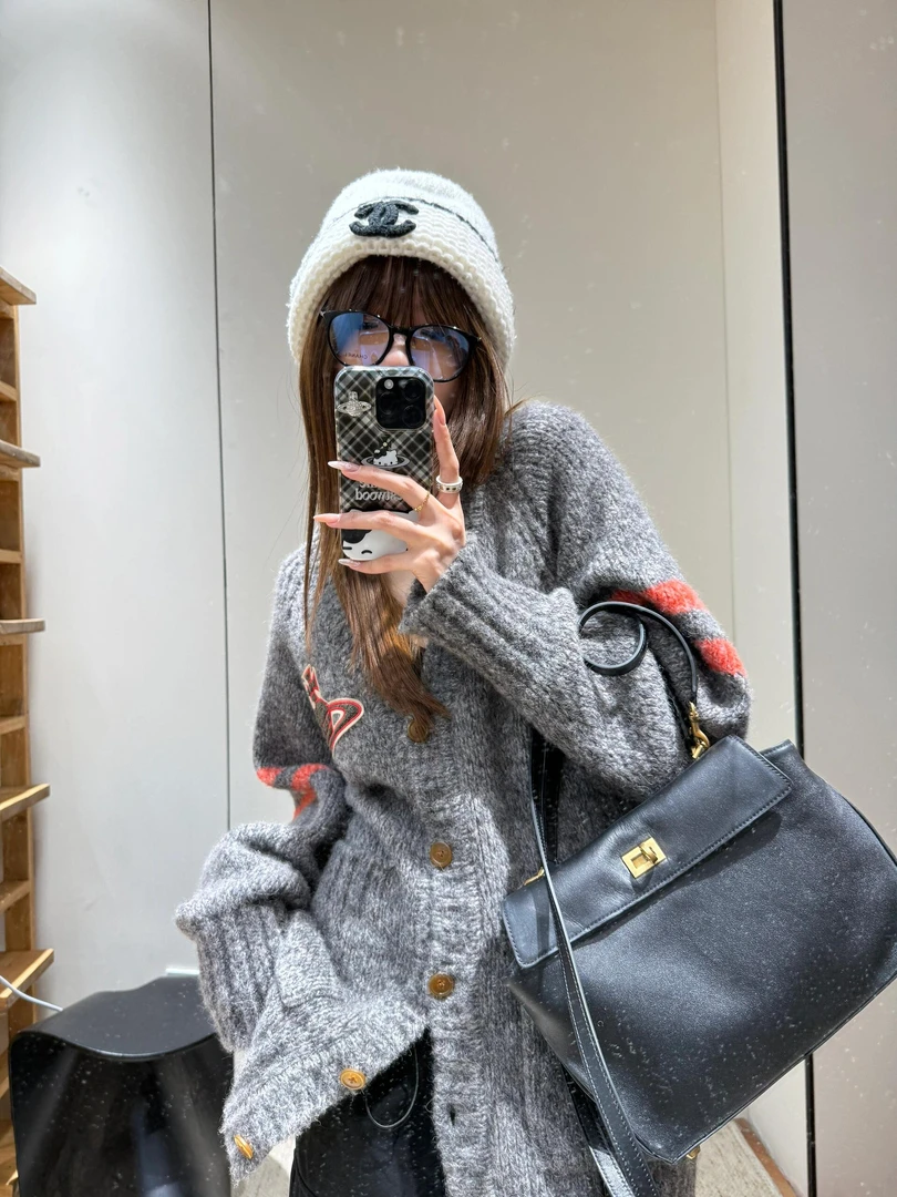 2025早秋新款太后土星球提花V领长袖针织开衫A8087