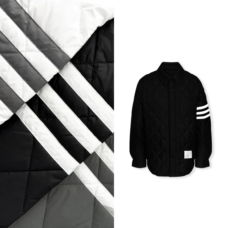 【会会主理】2024 冬季新款单色菱格简约横杠条纹衬衫外套A8032