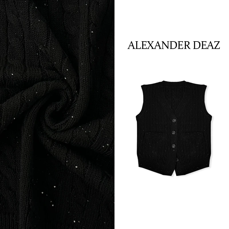 2025 秋季新款复古亮丝百搭叠穿无袖外搭针织马甲 A8001