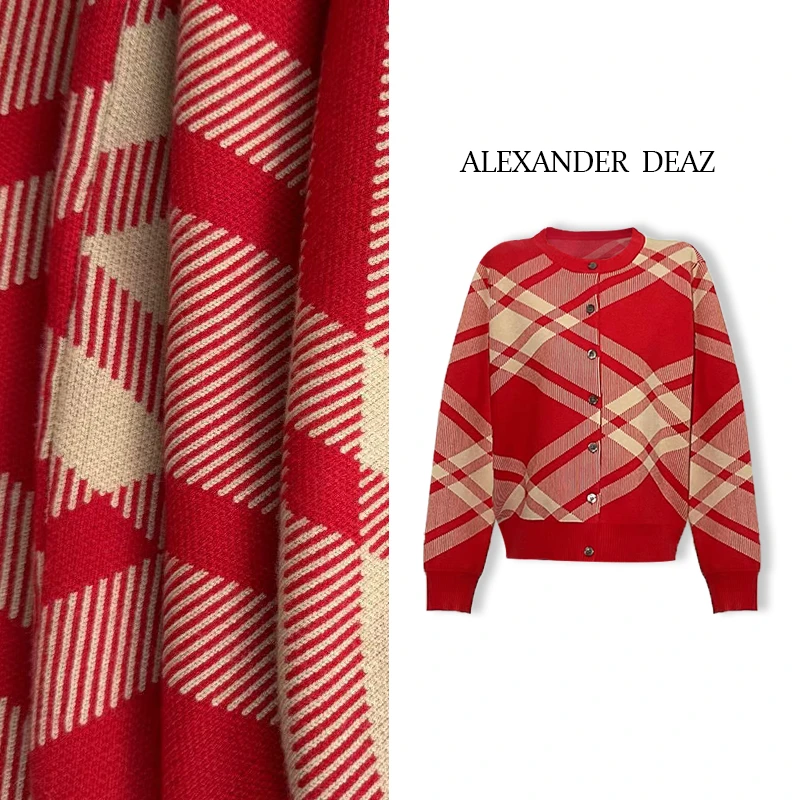 【11】2024 新款秋季百搭小众设计拼格圆领长袖针织开衫A8022