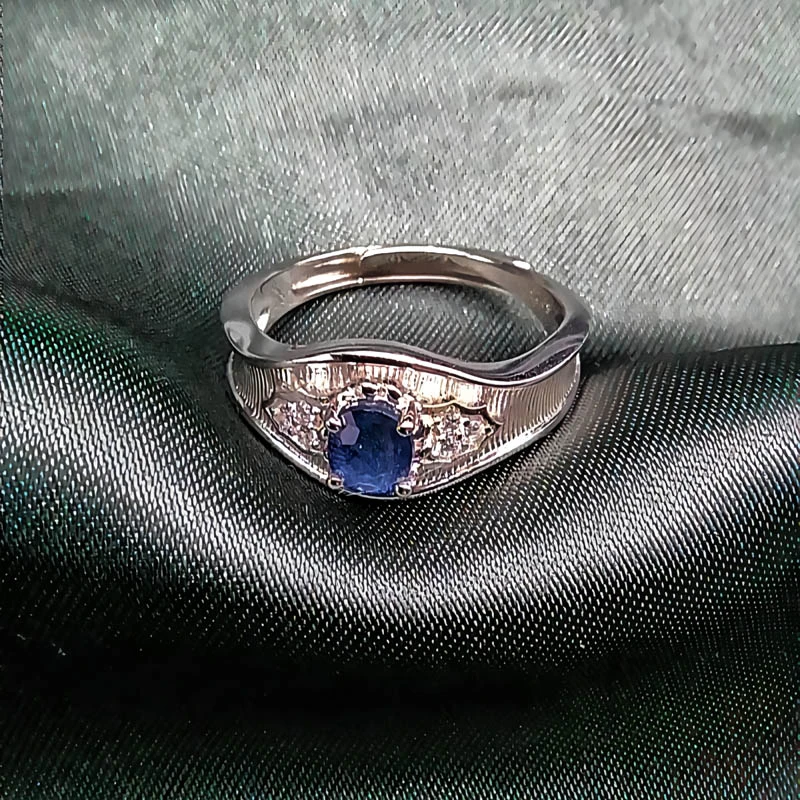 涵兮 S925银镶嵌蓝宝石复古戒指女款气质精致简约百搭