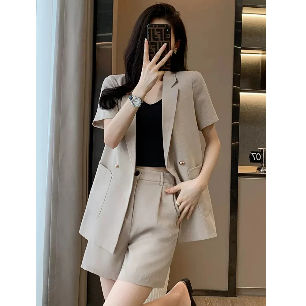 短袖西装短裤套装女夏季薄款2025新款休闲大码职业正装西服外套夏