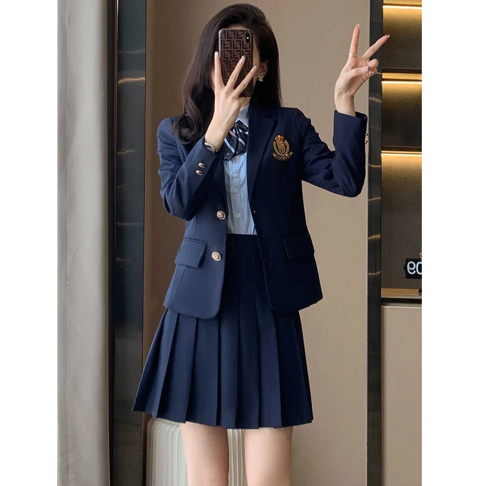 高级感西装外套女春秋小个子2025新款学院风jk制服西服裙职业套装